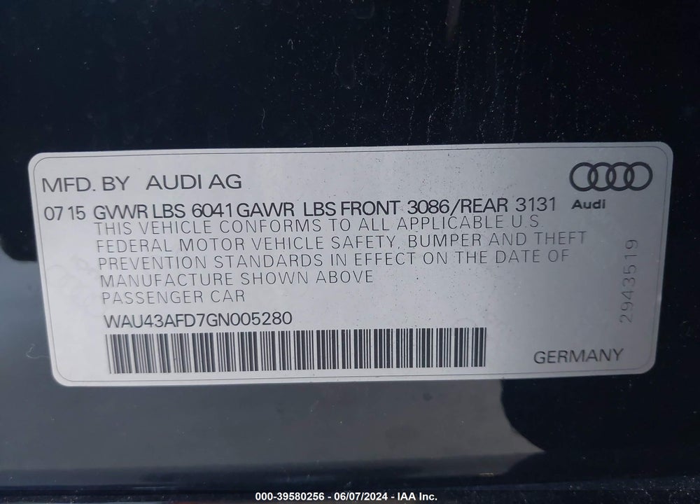 2016 AUDI A8 L 4.0T SPORT VIN: WAU43AFD7GN005280