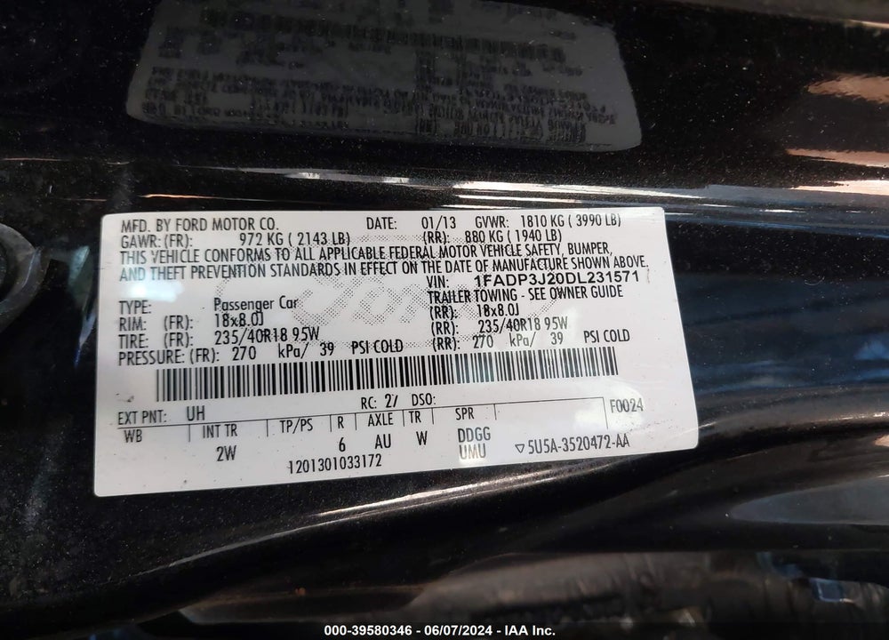2013 FORD FOCUS TITANIUM VIN: 1FADP3J20DL231571