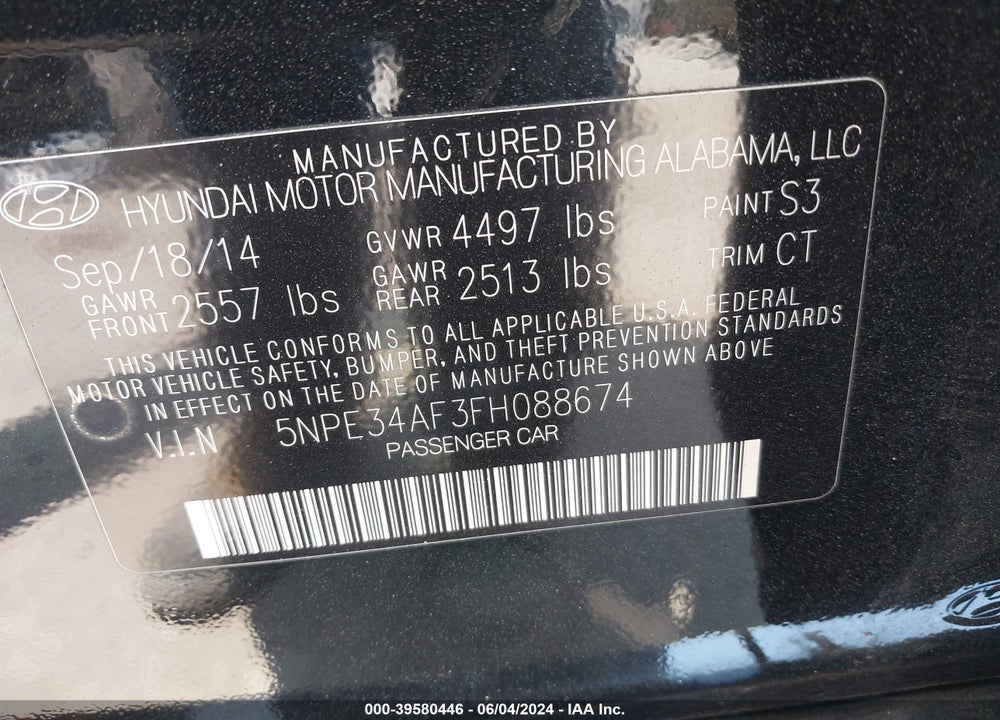 2015 HYUNDAI SONATA SPORT VIN: 5NPE34AF3FH088674