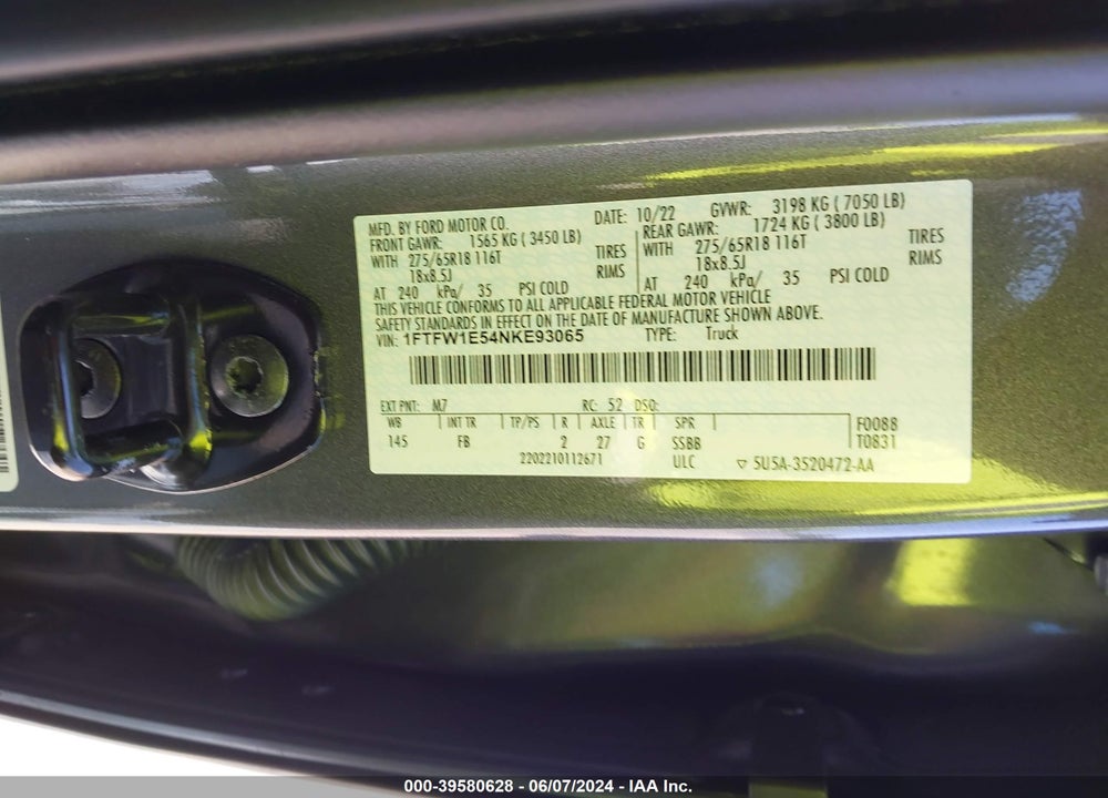 2022 FORD F-150 XLT VIN: 1FTFW1E54NKE93065