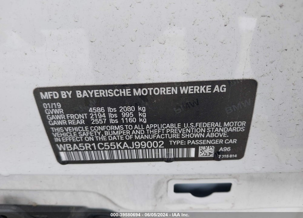 2019 BMW 330I VIN: WBA5R1C55KAJ99002