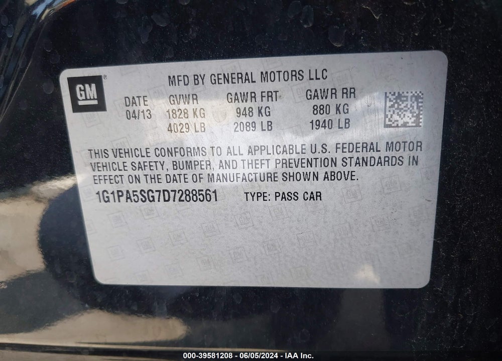 2013 CHEVROLET CRUZE LS AUTO VIN: 1G1PA5SG7D7288561