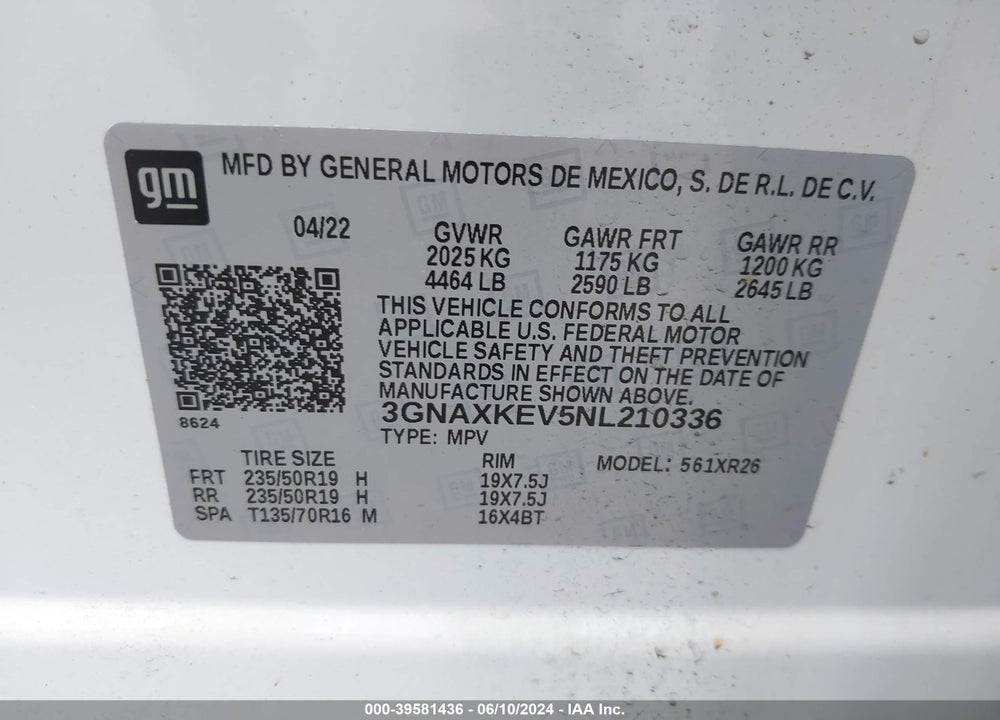 2022 CHEVROLET EQUINOX FWD LT VIN: 3GNAXKEV5NL210336
