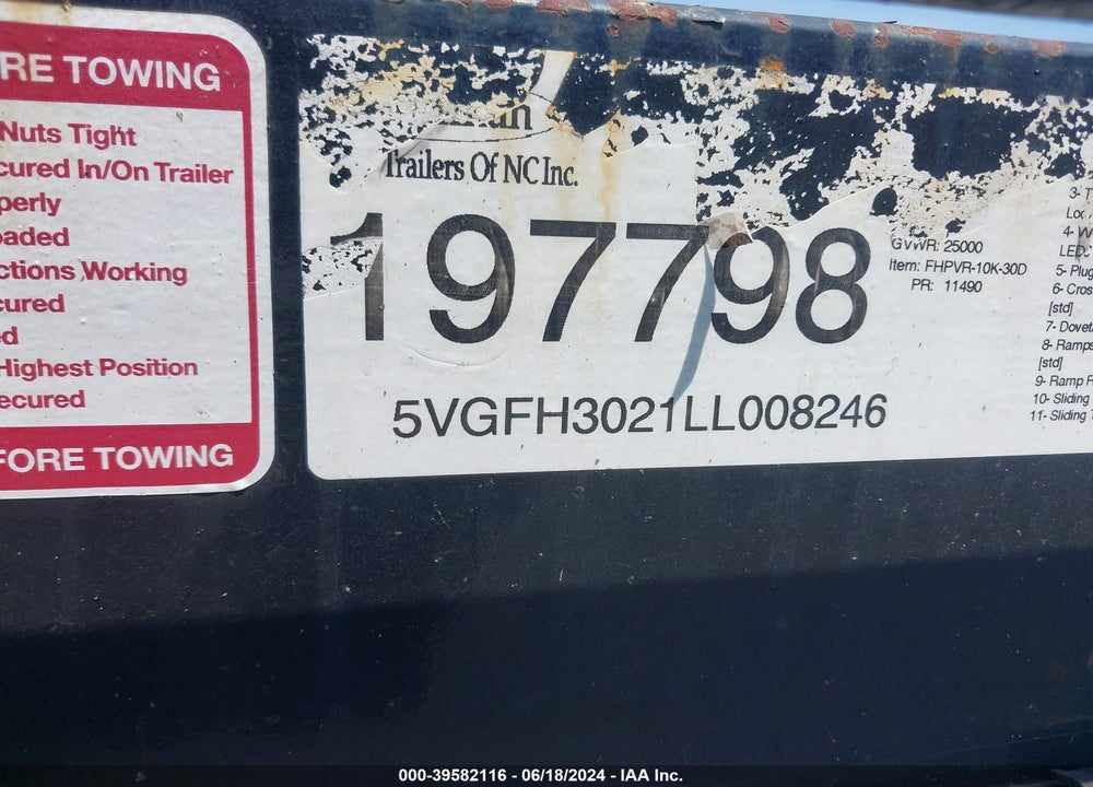 2020 KAUFMAN TRAILERS OTHER VIN: 5VGFH3021LL008246