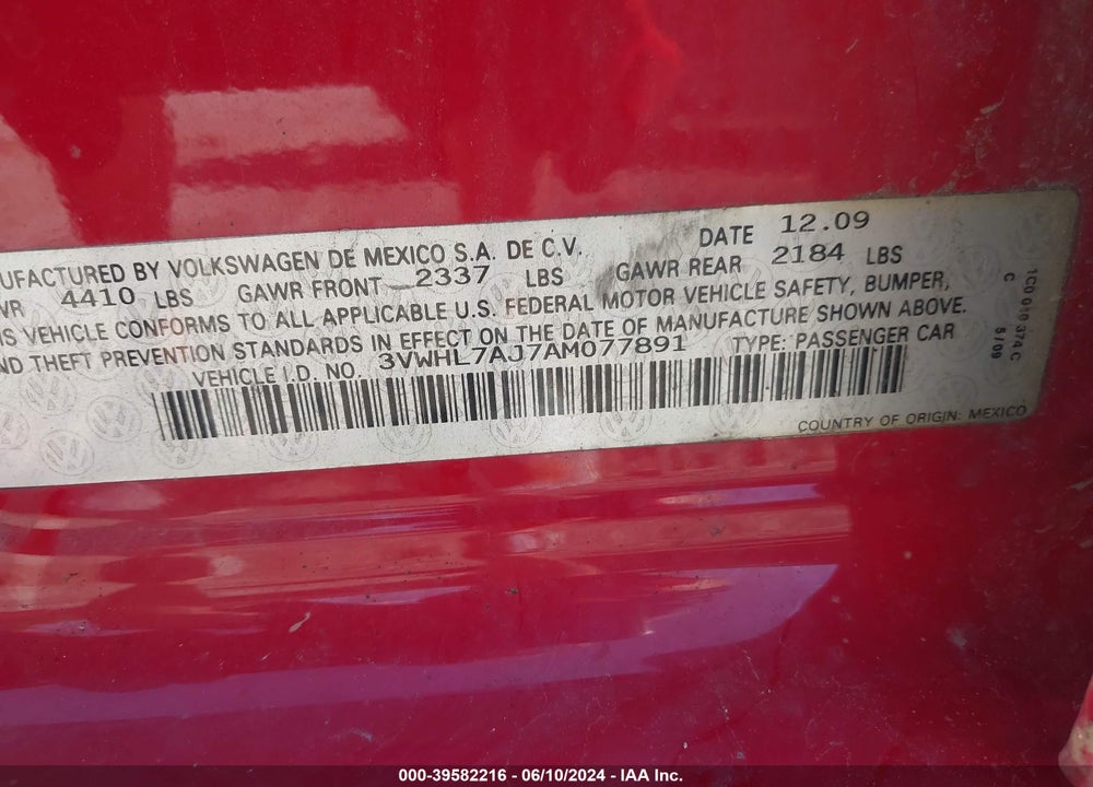 2010 VOLKSWAGEN JETTA TDI CUP EDITION VIN: 3VWHL7AJ7AM077891