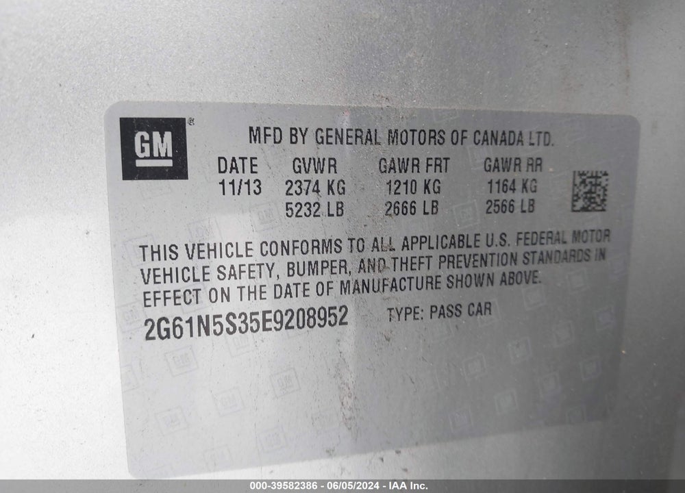 2014 CADILLAC XTS LUXURY VIN: 2G61N5S35E9208952