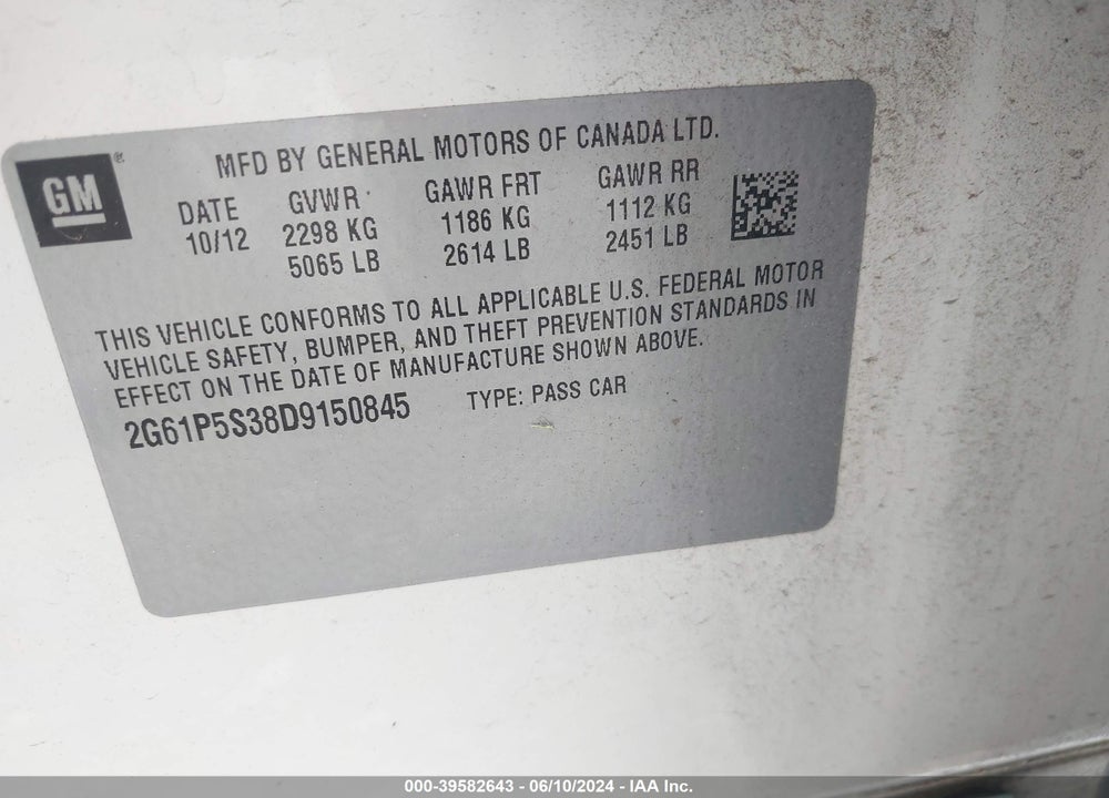 2013 CADILLAC XTS LUXURY VIN: 2G61P5S38D9150845