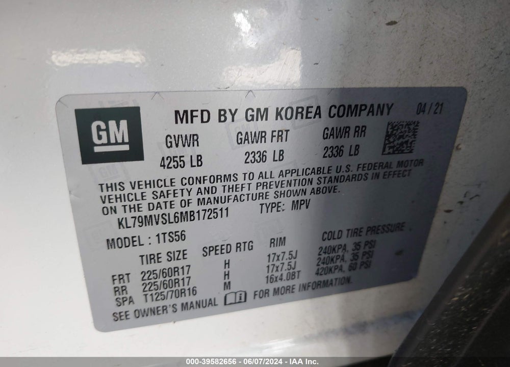 2021 CHEVROLET TRAILBLAZER FWD ACTIV VIN: KL79MVSL6MB172511