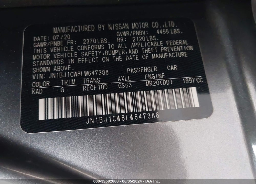 2020 NISSAN ROGUE SPORT S AWD XTRONIC CVT VIN: JN1BJ1CW8LW647388