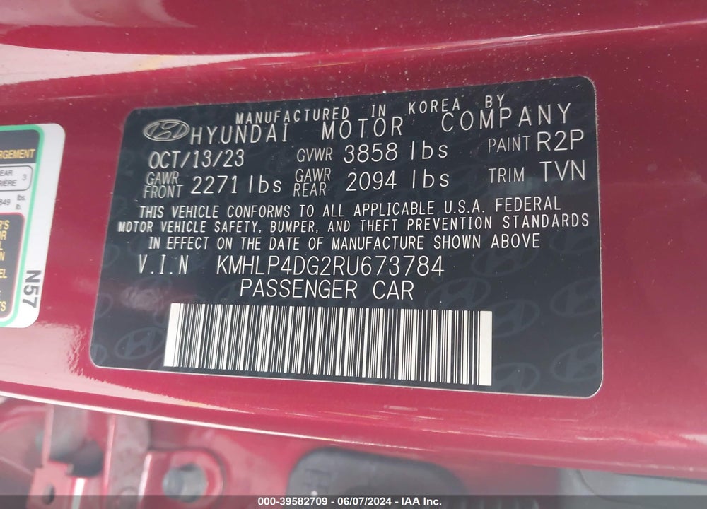 2024 HYUNDAI ELANTRA LIMITED VIN: KMHLP4DG2RU673784