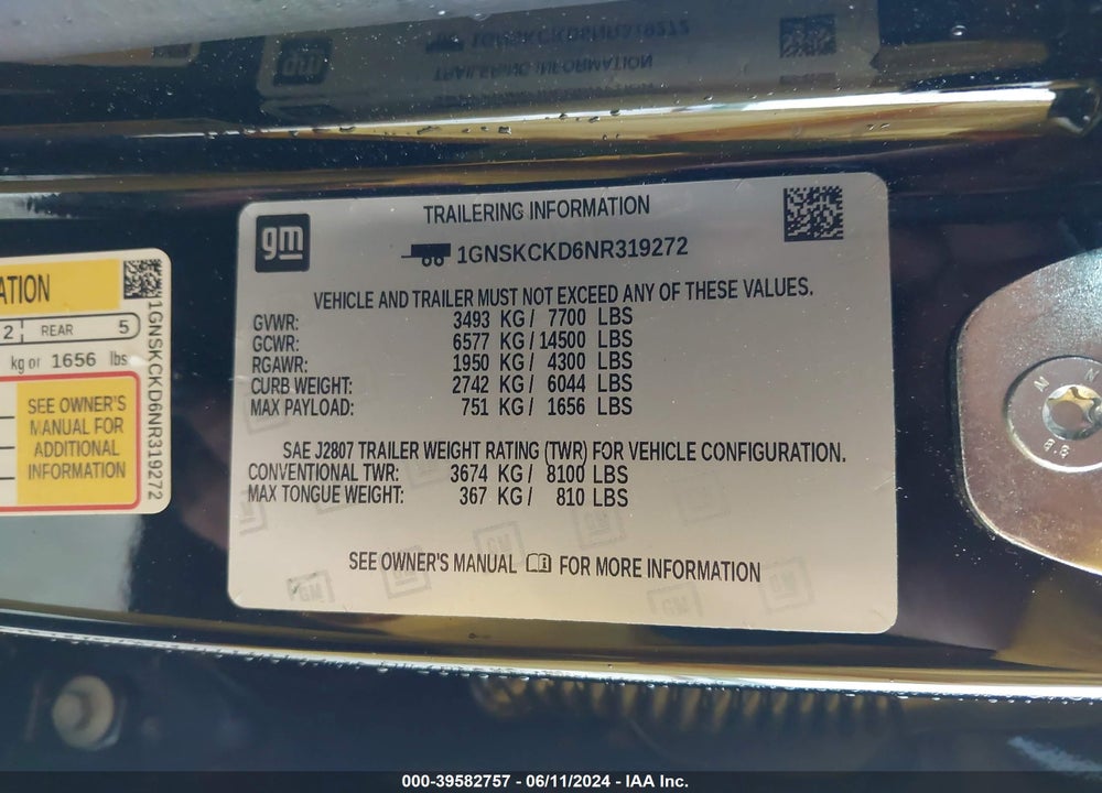 2022 CHEVROLET SUBURBAN 4WD LT VIN: 1GNSKCKD6NR319272