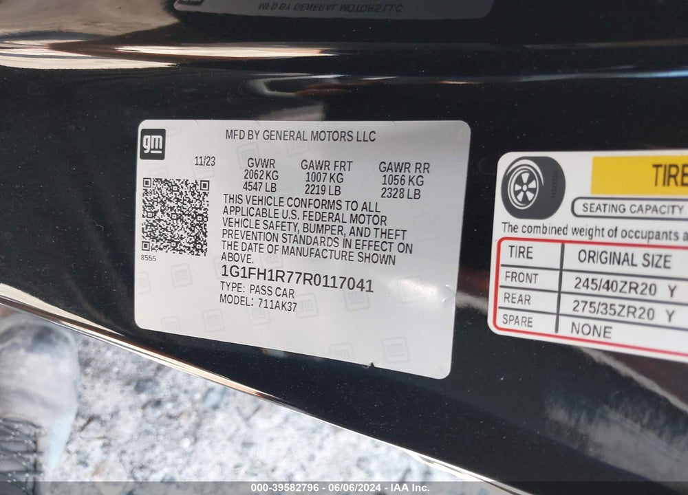 2024 CHEVROLET CAMARO RWD 2SS VIN: 1G1FH1R77R0117041