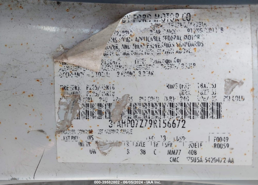 2009 FORD FUSION SE VIN: 3FAHP07Z79R156672