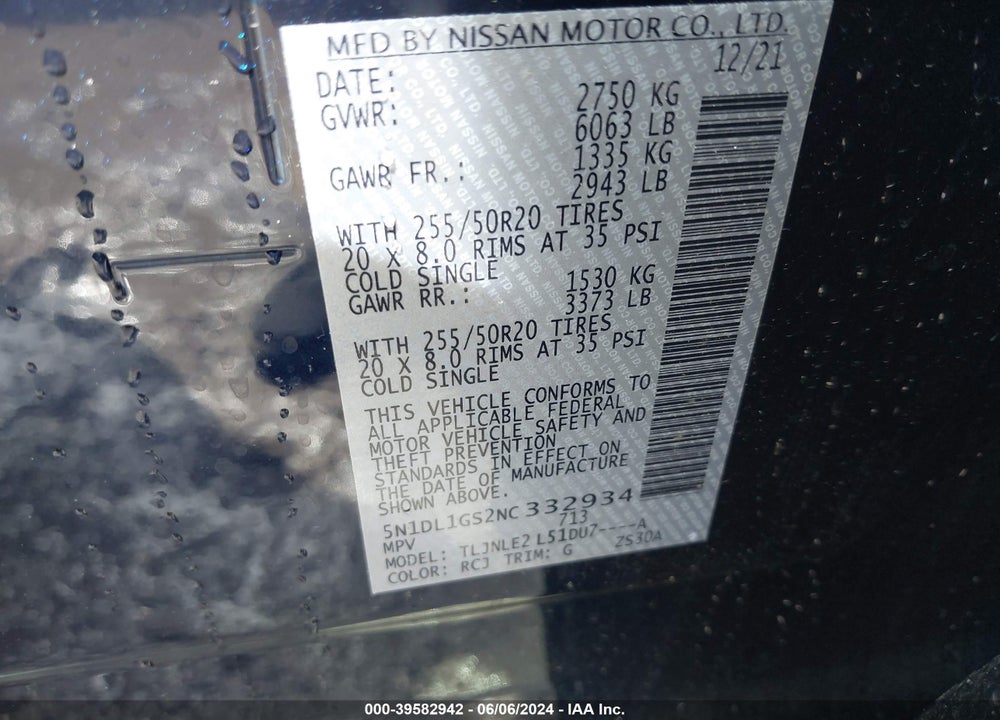 2022 INFINITI QX60 SENSORY AWD VIN: 5N1DL1GS2NC332934