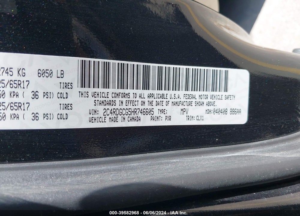 2017 DODGE GRAND CARAVAN SXT VIN: 2C4RDGCG5HR746605