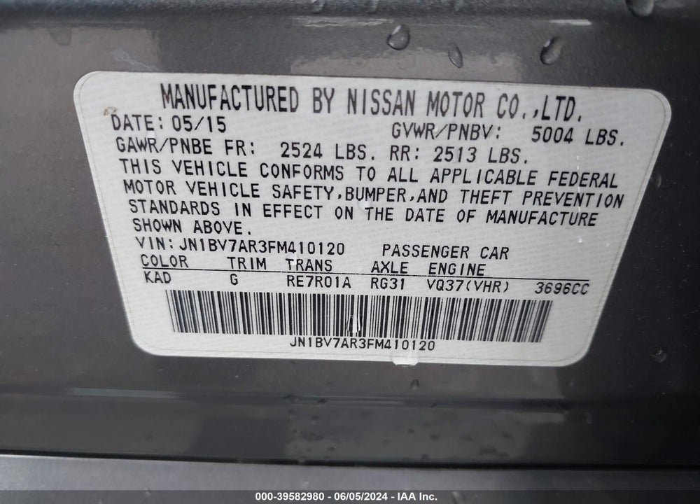 2015 INFINITI Q50 SPORT VIN: JN1BV7AR3FM410120