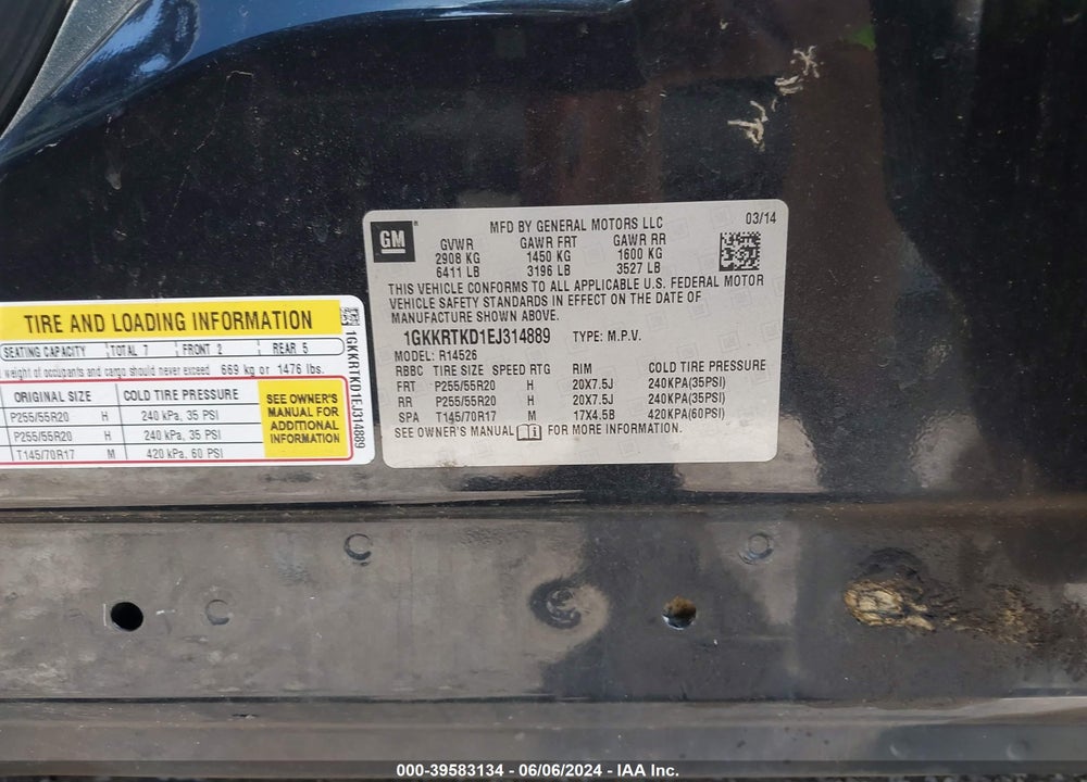 2014 GMC ACADIA DENALI VIN: 1GKKRTKD1EJ314889