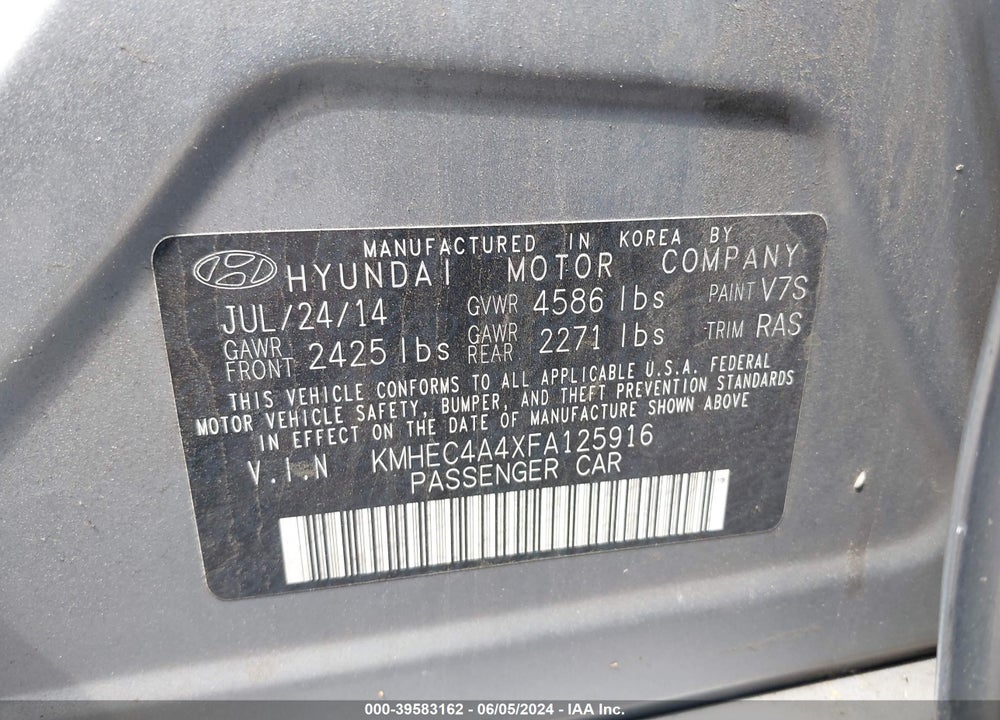 2015 HYUNDAI SONATA HYBRID LIMITED VIN: KMHEC4A4XFA125916