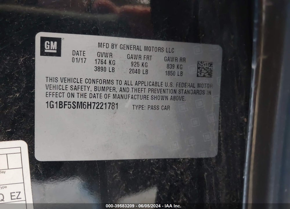 2017 CHEVROLET CRUZE PREMIER AUTO VIN: 1G1BF5SM6H7221781