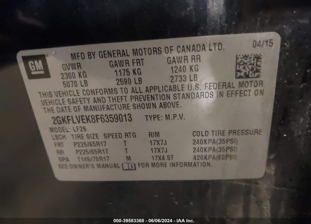 2015 GMC TERRAIN SLE-1 VIN: 2GKFLVEK8F6359013