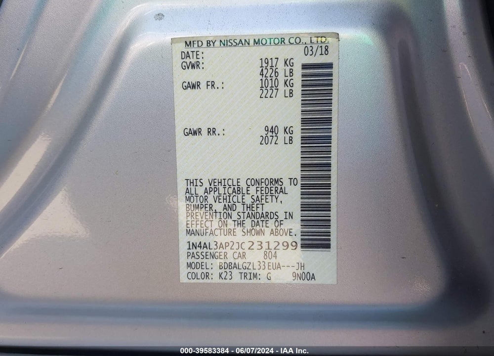 2018 NISSAN ALTIMA 2.5 S VIN: 1N4AL3AP2JC231299