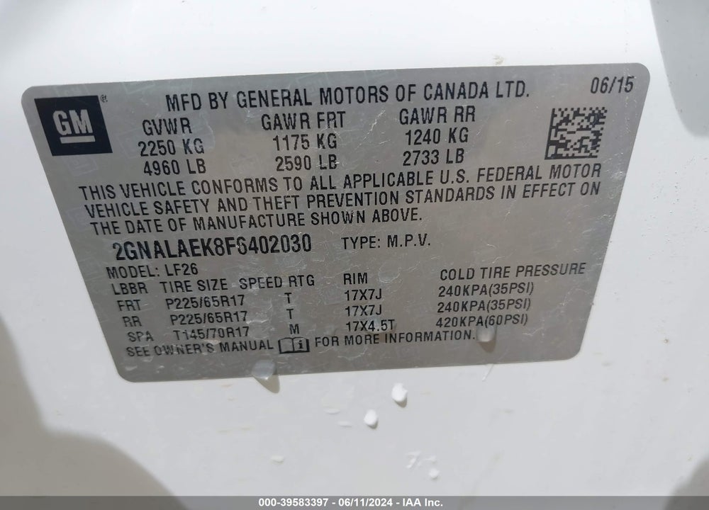 2015 CHEVROLET EQUINOX LS VIN: 2GNALAEK8F6402030