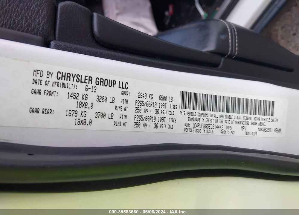 2014 JEEP GRAND CHEROKEE LIMITED VIN: 1C4RJFBG5EC214442
