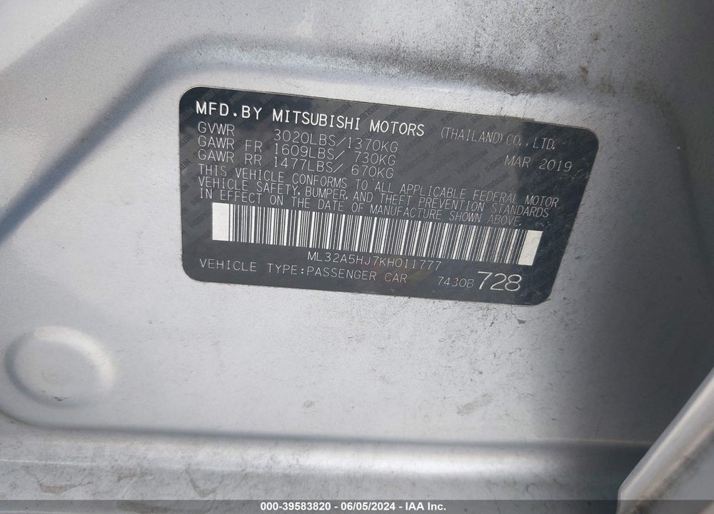 2019 MITSUBISHI MIRAGE LE VIN: ML32A5HJ7KH011777