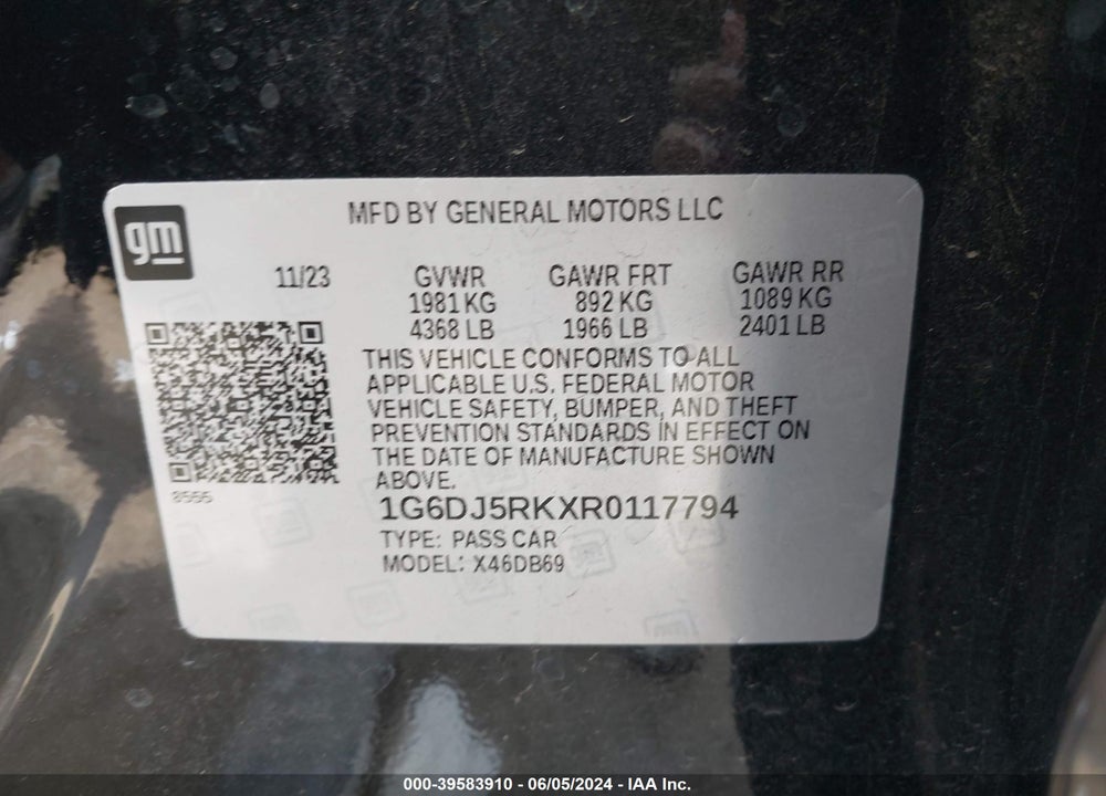 2024 CADILLAC CT4 LUXURY VIN: 1G6DJ5RKXR0117794
