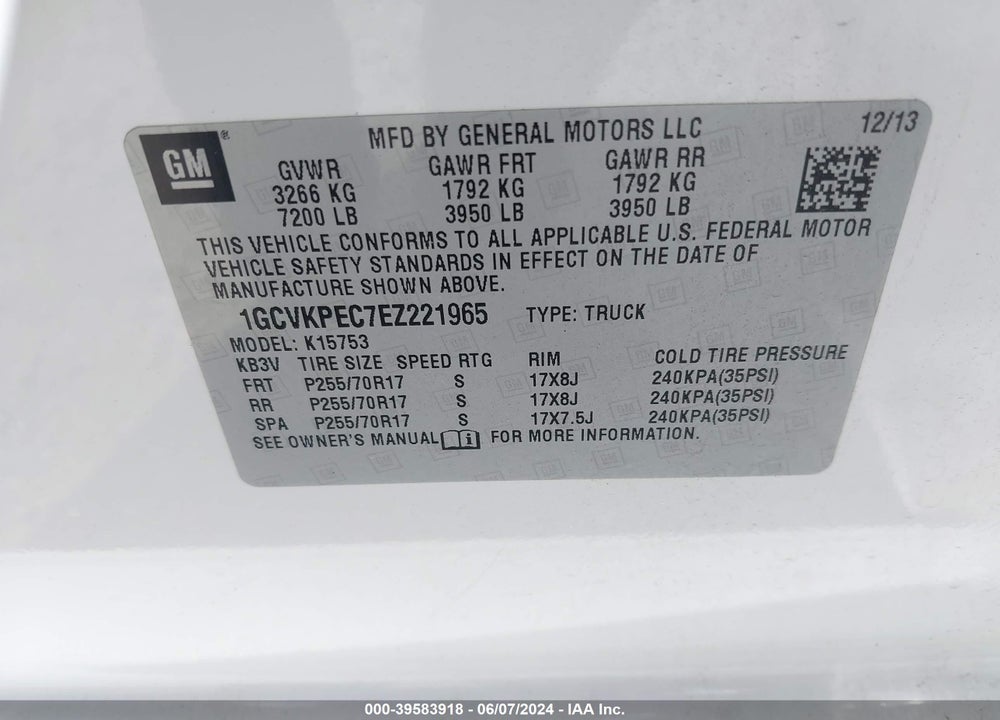 2014 CHEVROLET SILVERADO 1500 WORK TRUCK 1WT VIN: 1GCVKPEC7EZ221965