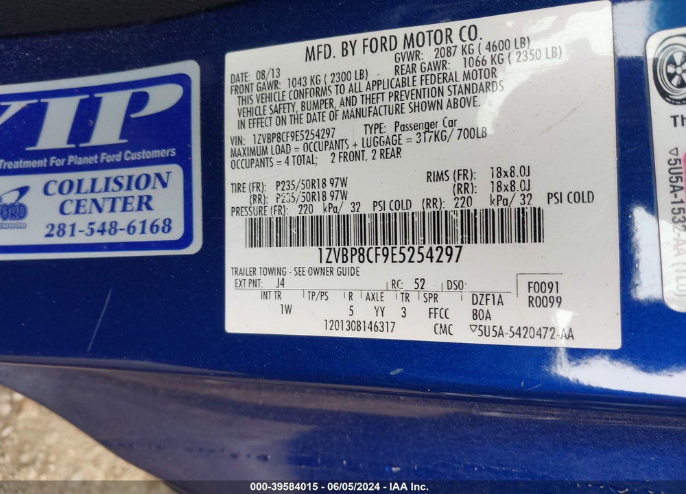 2014 FORD MUSTANG GT VIN: 1ZVBP8CF9E5254297