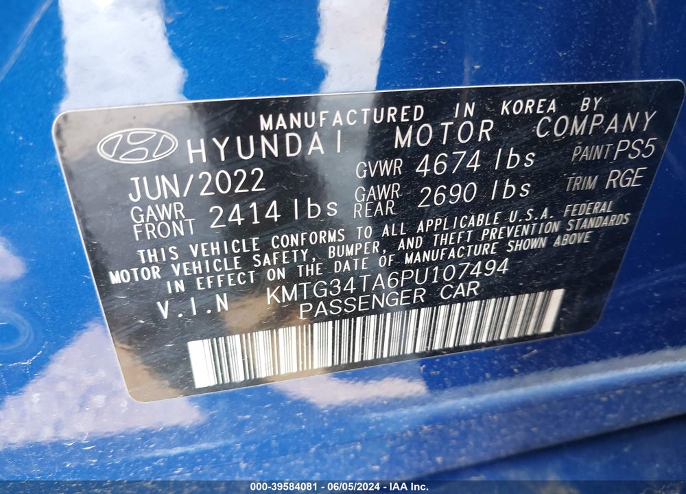 2023 GENESIS G70 2.0T RWD VIN: KMTG34TA6PU107494