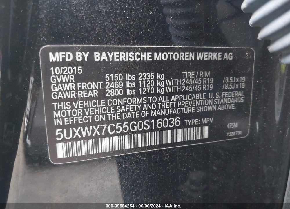 2016 BMW X3 XDRIVE35I VIN: 5UXWX7C55G0S16036