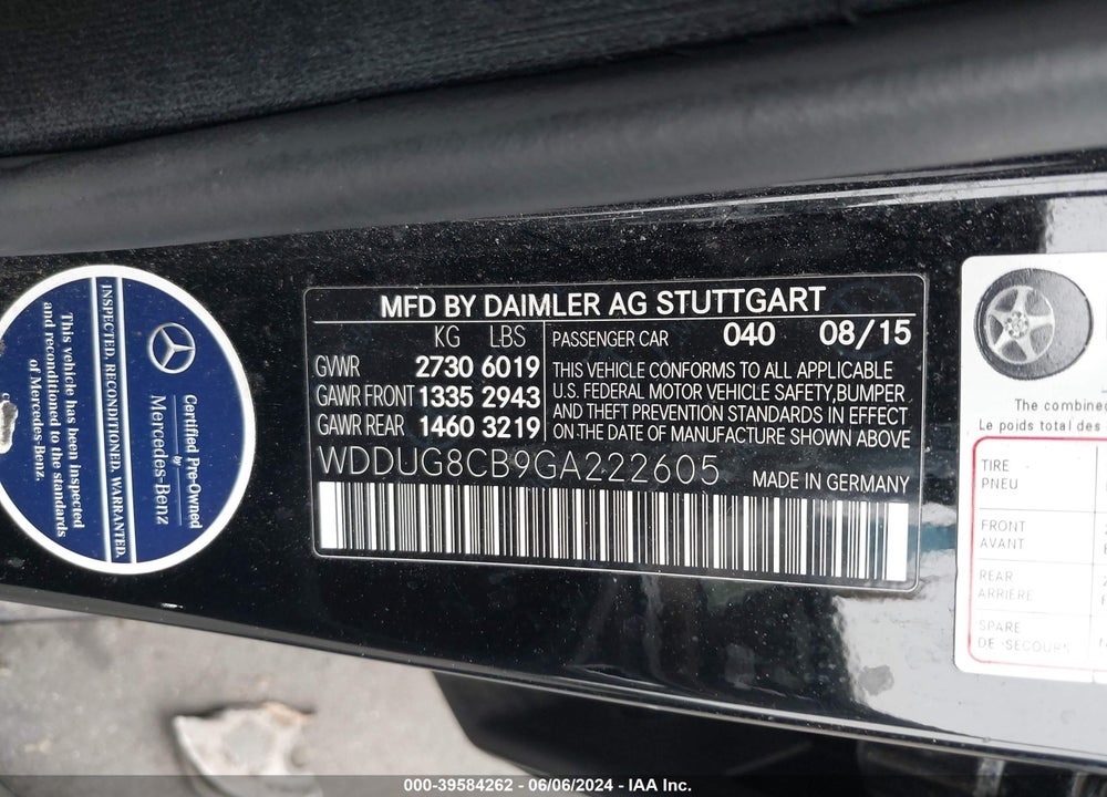 2016 MERCEDES-BENZ S 550 VIN: WDDUG8CB9GA222605