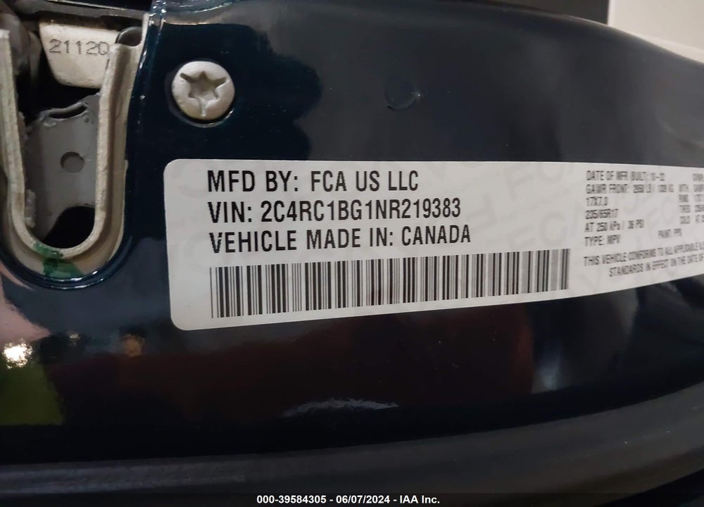 2022 CHRYSLER PACIFICA TOURING L VIN: 2C4RC1BG1NR219383