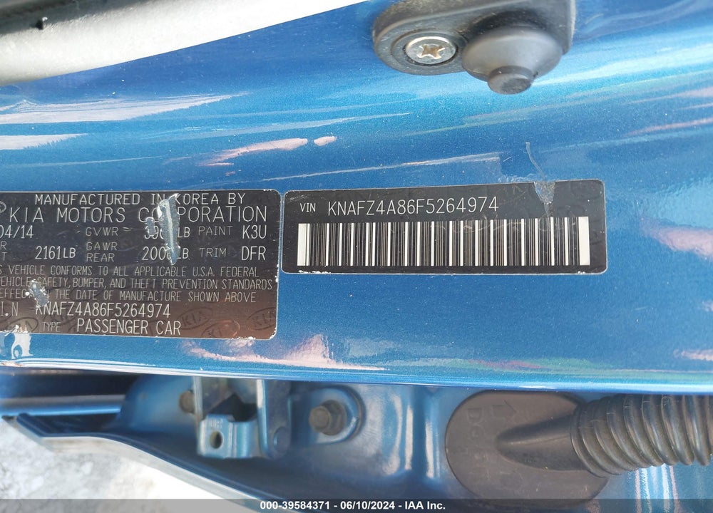 2015 KIA FORTE EX VIN: KNAFZ4A86F5264974