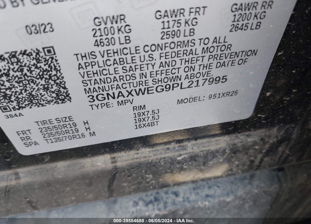 2023 CHEVROLET EQUINOX AWD RS VIN: 3GNAXWEG9PL217995