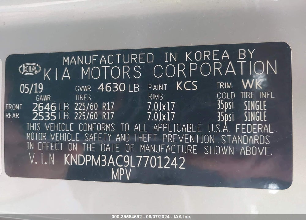 2020 KIA SPORTAGE LX VIN: KNDPM3AC9L7701242