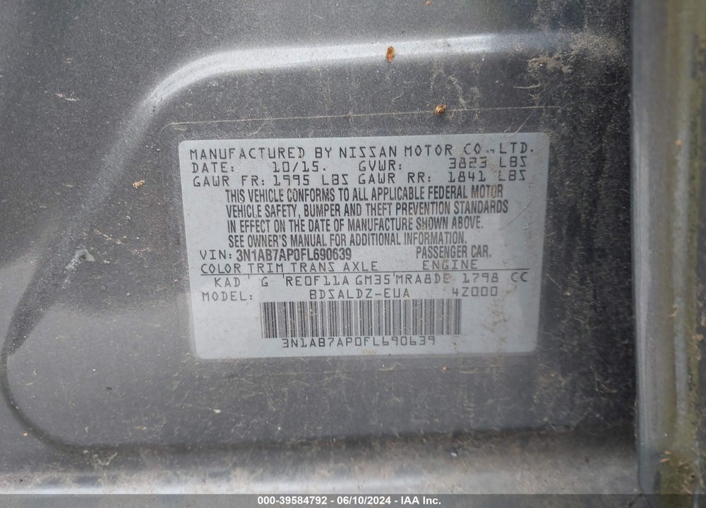 2015 NISSAN SENTRA SV VIN: 3N1AB7AP0FL690639