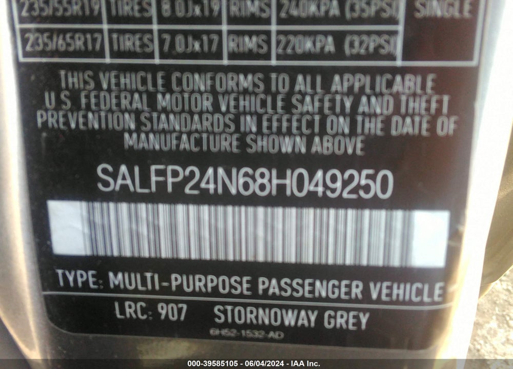 2008 LAND ROVER LR2 SE VIN: SALFP24N68H049250