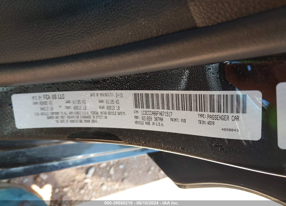 2015 CHRYSLER 200 LIMITED VIN: 1C3CCCAB6FN671517