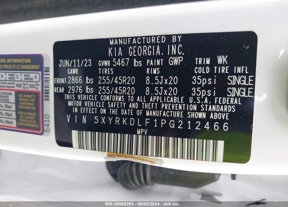 2023 KIA SORENTO SX VIN: 5XYRKDLF1PG212466