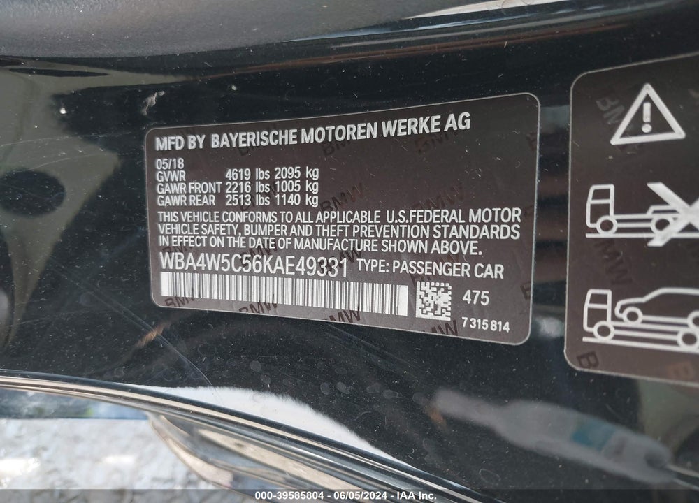 2019 BMW 430I XDRIVE VIN: WBA4W5C56KAE49331