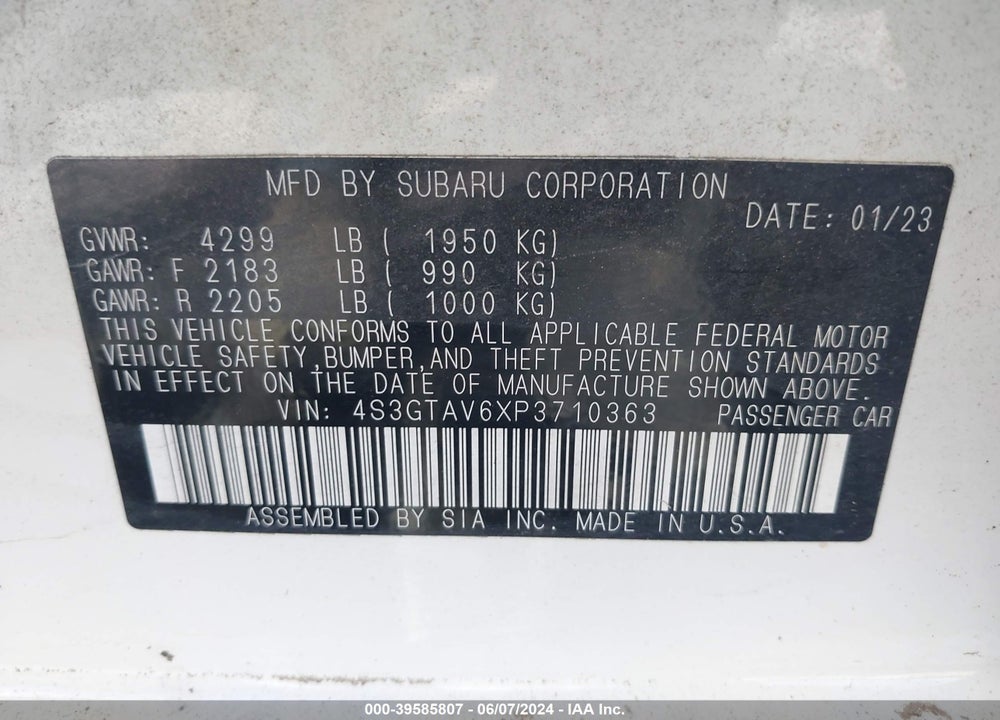 2023 SUBARU IMPREZA VIN: 4S3GTAV6XP3710363