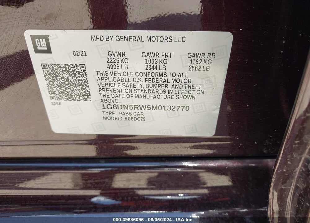 2021 CADILLAC CT5 PREMIUM LUXURY VIN: 1G6DN5RW5M0132770