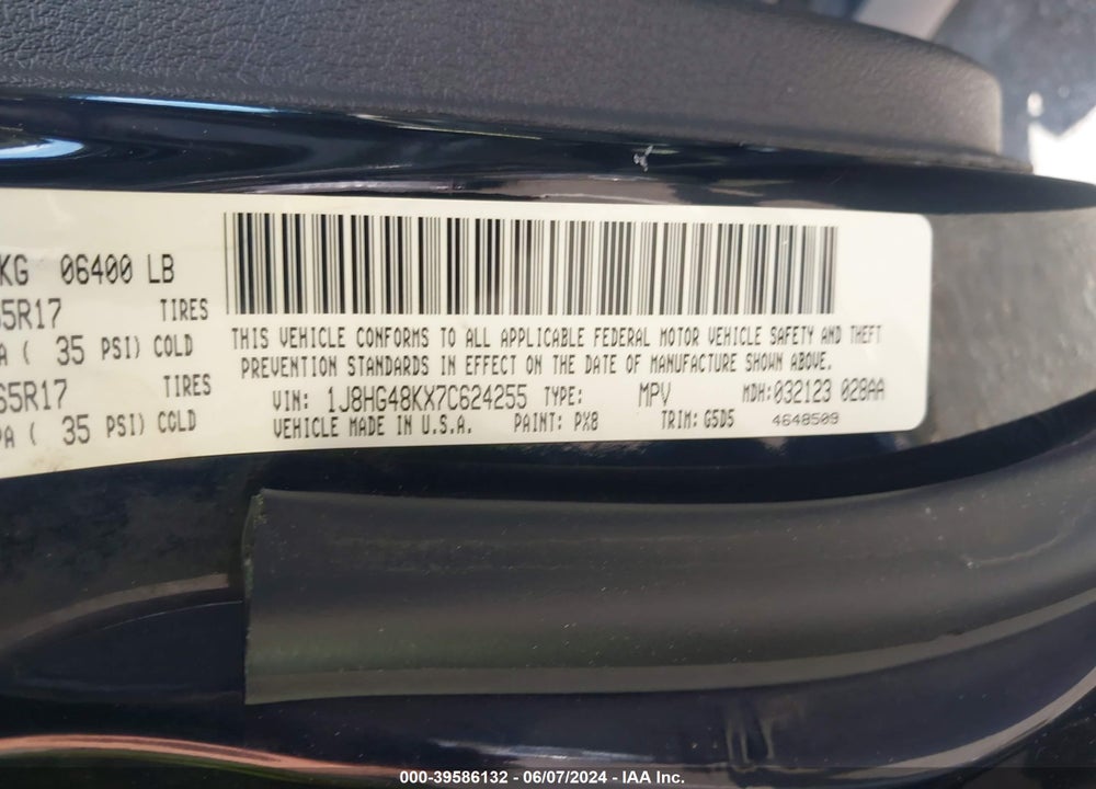 2007 JEEP COMMANDER SPORT VIN: 1J8HG48KX7C624255