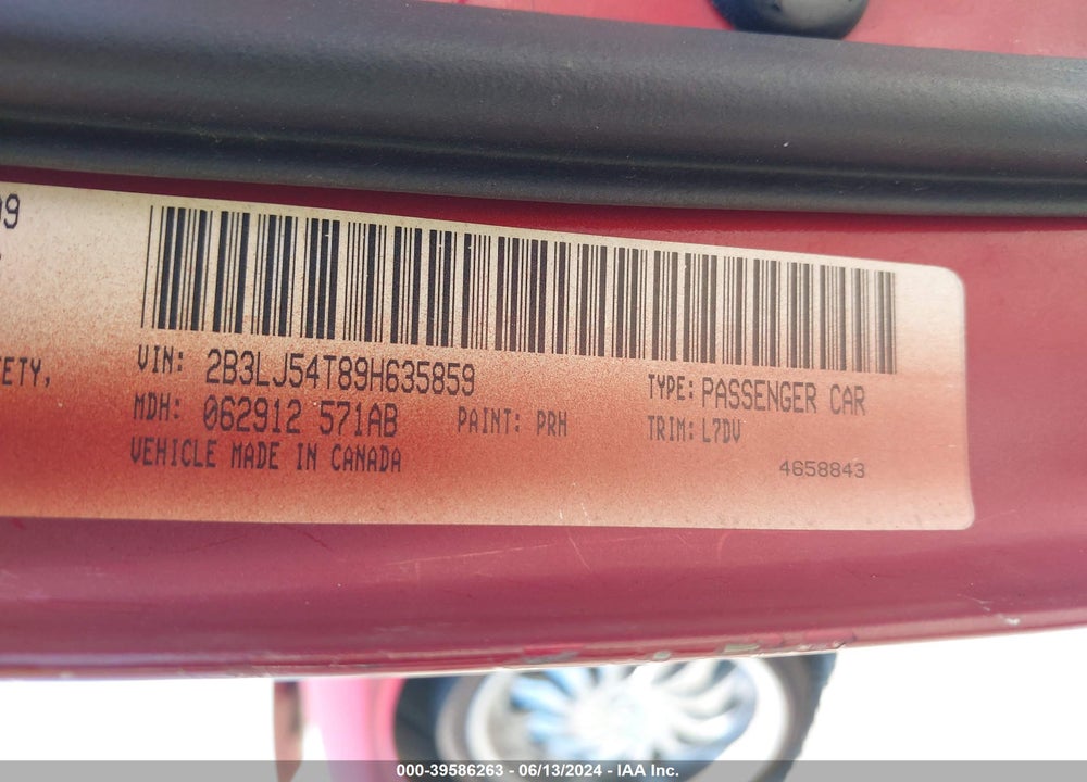 2009 DODGE CHALLENGER R/T VIN: 2B3LJ54T89H635859