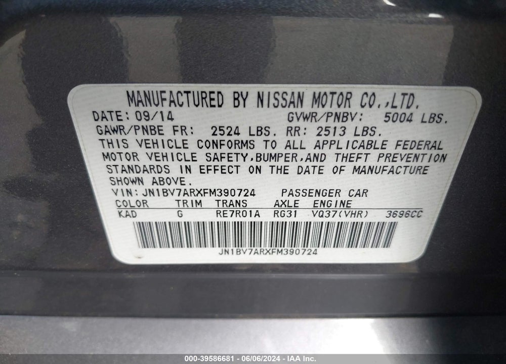 2015 INFINITI Q50 VIN: JN1BV7ARXFM390724