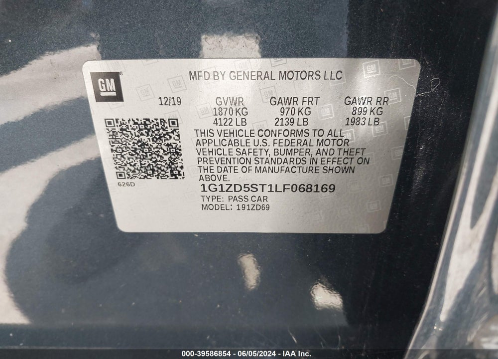 2020 CHEVROLET MALIBU FWD LT VIN: 1G1ZD5ST1LF068169