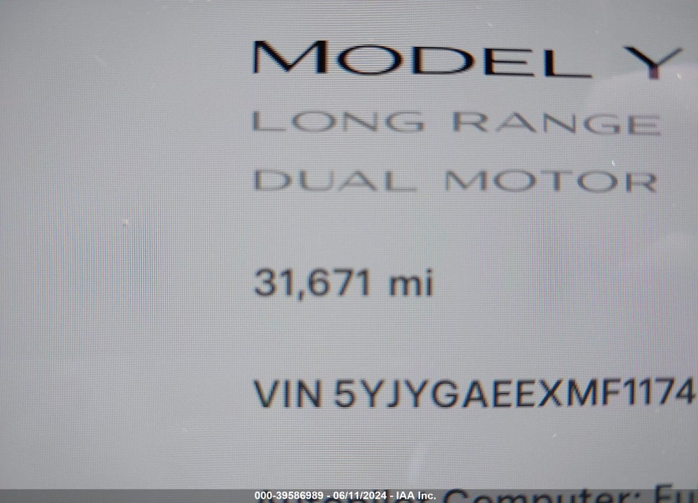 2021 TESLA MODEL Y LONG RANGE DUAL MOTOR ALL-WHEEL DRIVE VIN: 5YJYGAEEXMF117407